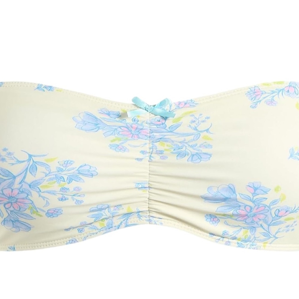NWT Zaful Floral Bandeau Bikini - Cream and Blue